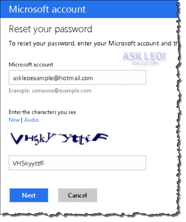 Outlook.com Password Reset Process