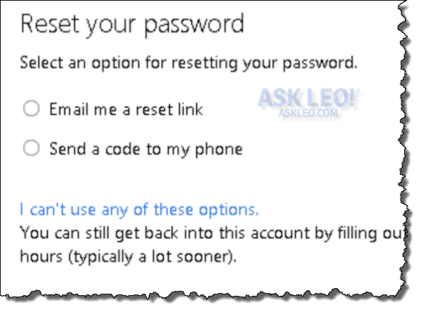 Outlook.com Password Reset Options