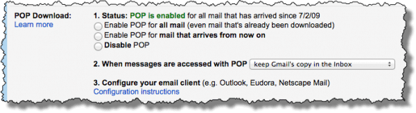 Gmail POP settings
