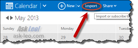 Microsoft Calendar - Import