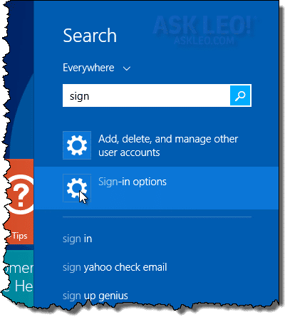 Windows 8 Search for sign