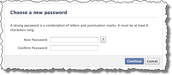 Facebook New Password Entry Form