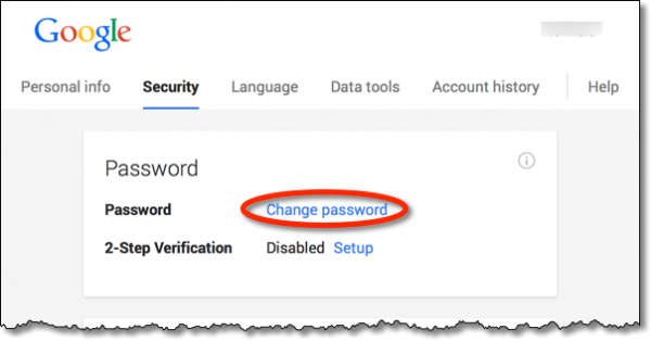 Gmail change password link
