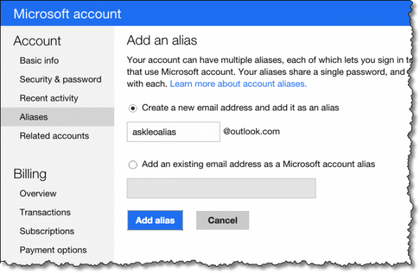 Outlook.com Add An Alias
