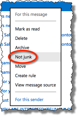 Outlook.com Not Junk