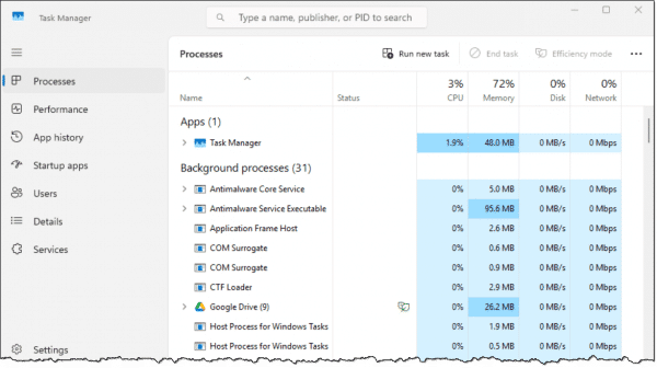 Task Manager: Processes