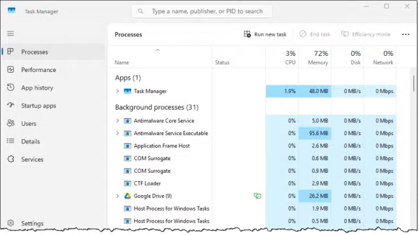 Task Manager: Processes