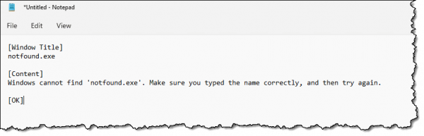 Notfound error text in Notepad.