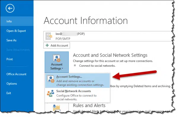 Outlook Account Settings
