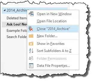 Outlook Close PST