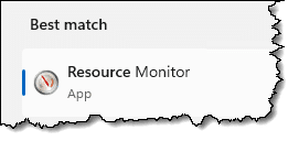 Resource Monitor search result.