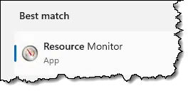 Resource Monitor search result.