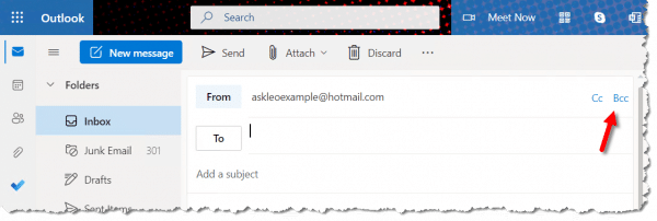 BCC in Outlook.com