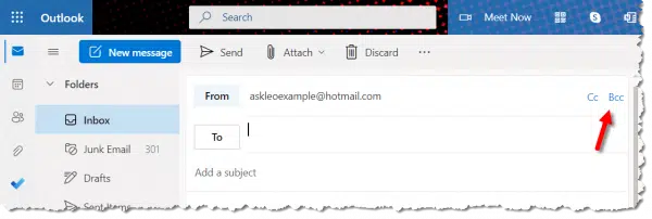 BCC in Outlook.com
