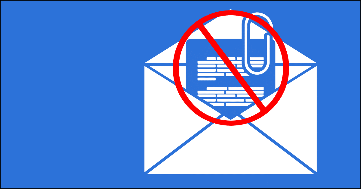 Email attachment with a "no" sign.