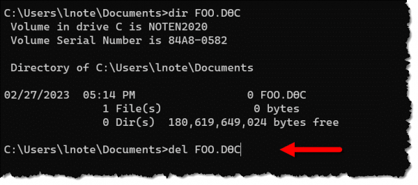 Deleting a funny file name in Command Prompt.