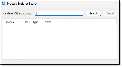 Process Explorer search dialog.