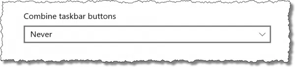 Combine taskbar buttons setting