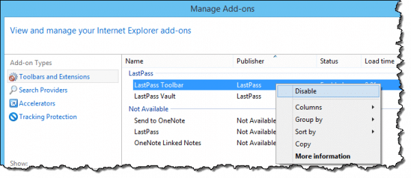 Disabling an Add-on in IE