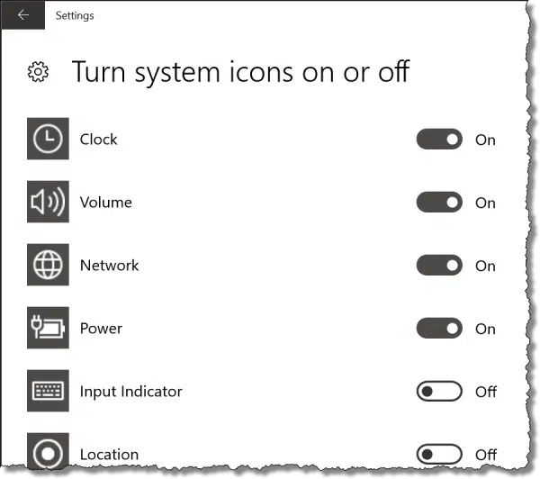 Choosing taskbar system icons
