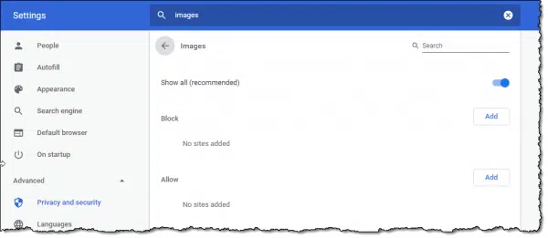Image display setting in Google Chrome