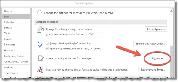 Outlook Mail Options