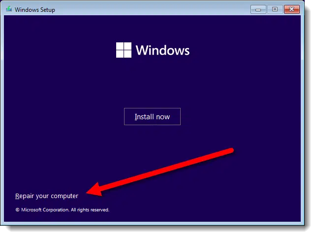 Repair your computer option in Windows Setup media.