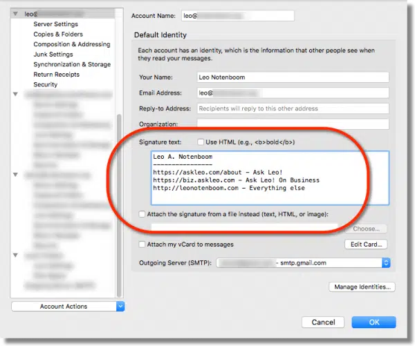 Signature option in Thunderbird