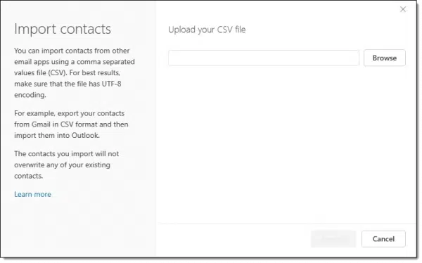 Import Contacts dialog.