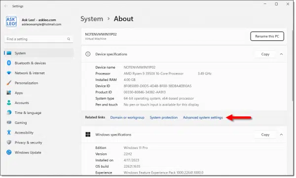 System About in Settings.