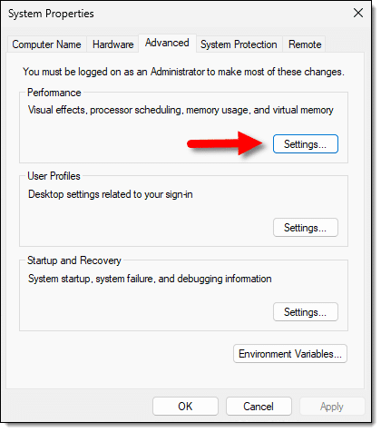 System Properties dialog.