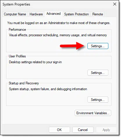 System Properties dialog.