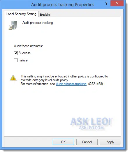 Audit Process Tracking Properties