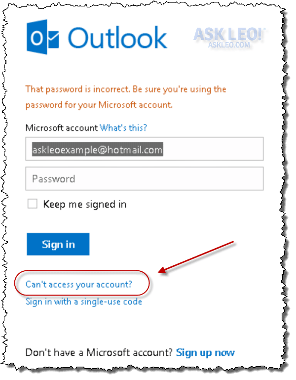 Outlook.com Failed Login
