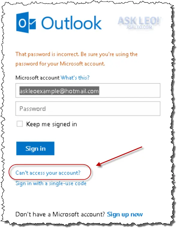 Outlook.com Failed Login