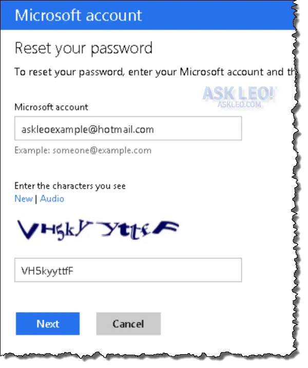 Outlook.com Password Reset Process