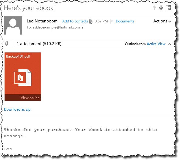 Ebook Attached to Email