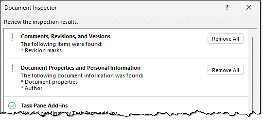 Document Inspector Results.