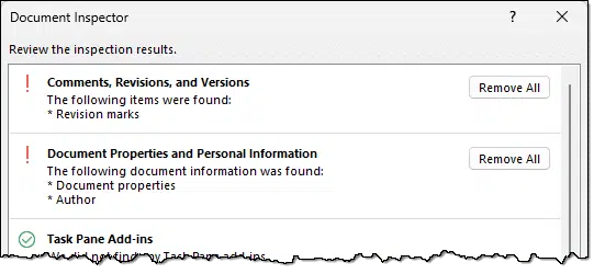 Document Inspector Results.