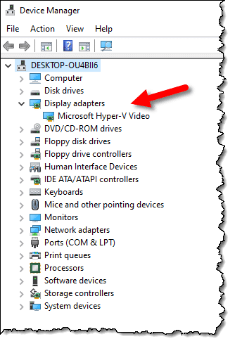 Display adapters in Device Manager
