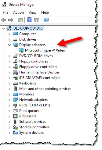 Display adapters in Device Manager