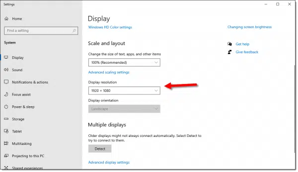 Display resolution selection.