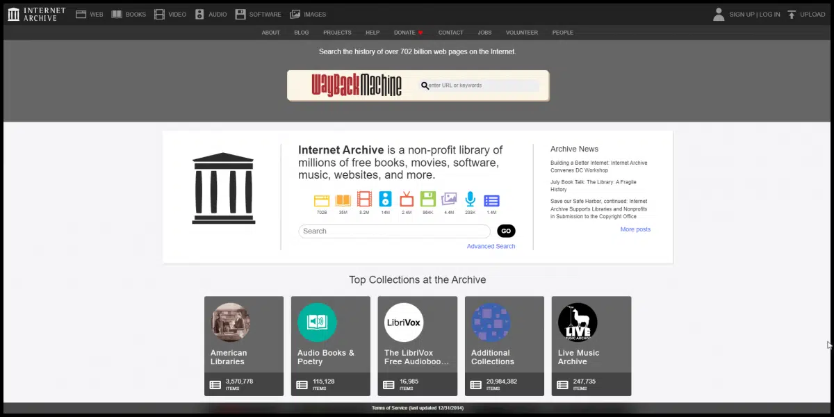 archive.org home page