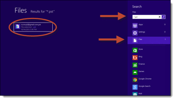 Windows 8 PST search