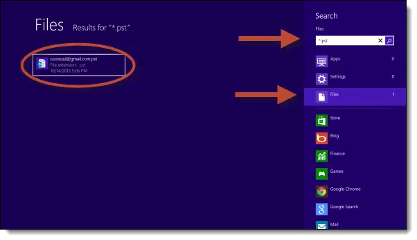 Windows 8 PST search