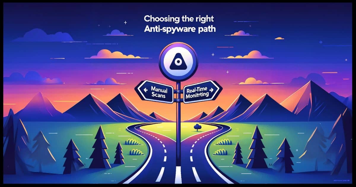 Road split with arrows pointing to "Manual scans" and "real time monitoring"