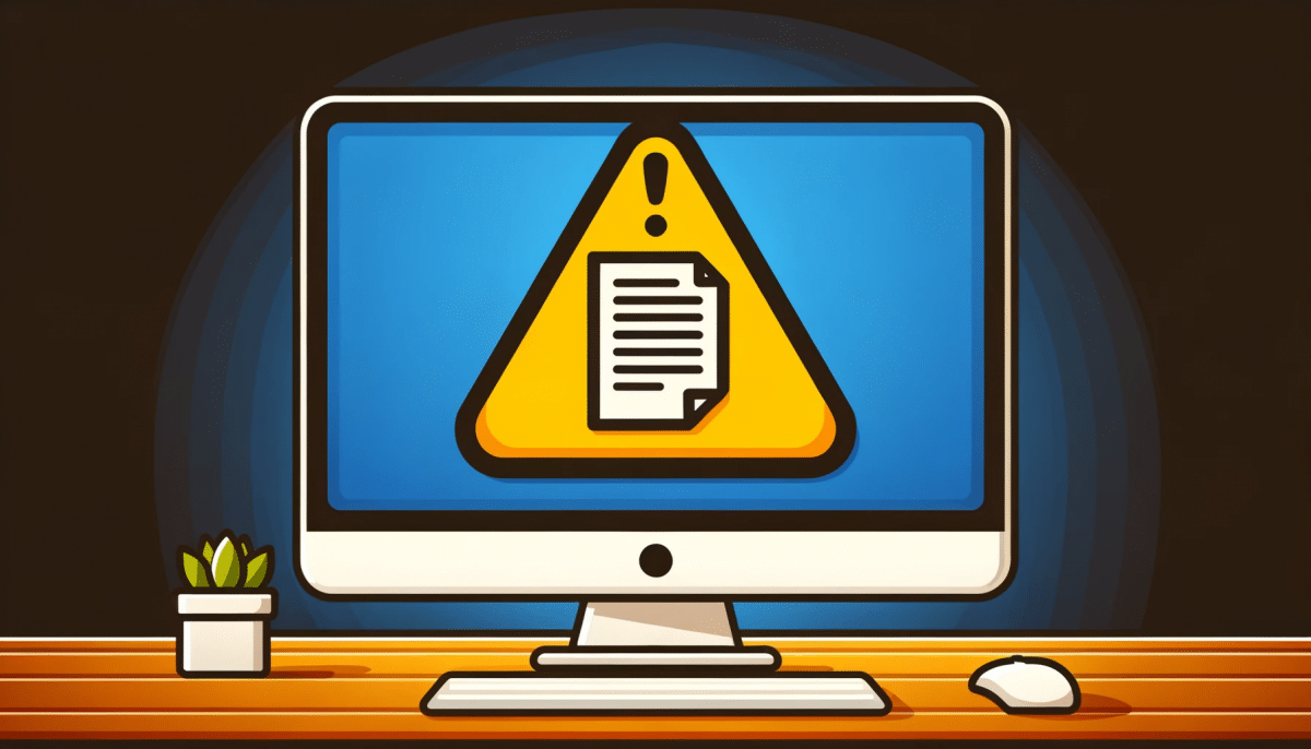 A computer screen with A Word Document Icon Inside a Warning Triangle: Highlighting the caution one should exercise when thinking of sending Word documents as attachments.