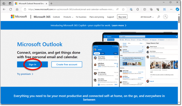Signing in to Outlook.com