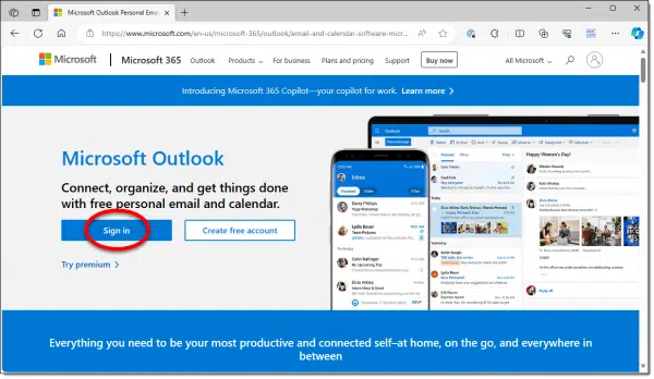 Signing in to Outlook.com