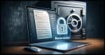 A photorealistic thumbnail image representing document security. The scene shows a computer screen with a Microsoft Word document open, indicating the process of password protecting the document. Beside it, a zip file icon represents password-protected archives. In the background, a virtual safe or vault symbolizes advanced encryption methods like VeraCrypt or Cryptomator. The image conveys the importance of strong encryption and backup for document security, suitable for a 16:9 aspect ratio.